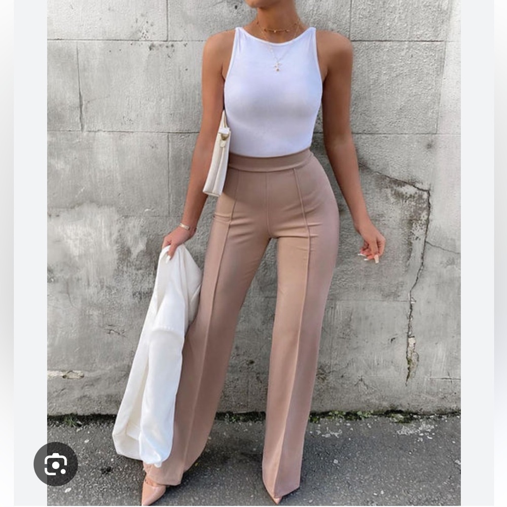 Fashion Nova Victoria High Waisted Dress Pants Taupe Stretch